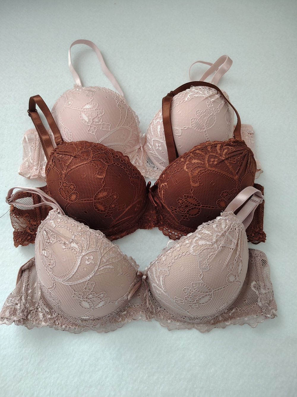 Source Unknown Lace Push-Up Bra Set — Blush Pink & Chocolate Brown